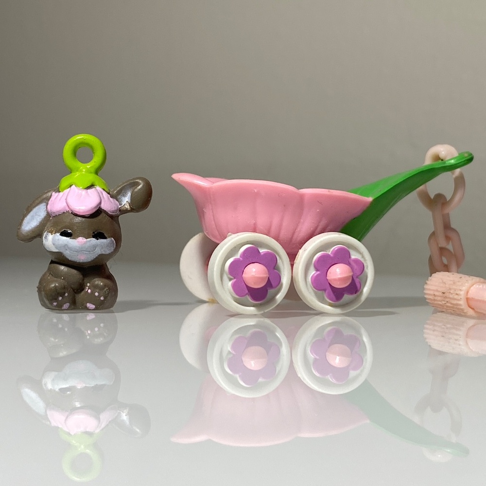 Vintage 1983 Charmkins: Bunny Bunch Charmkins Keychain with Petal Pusher